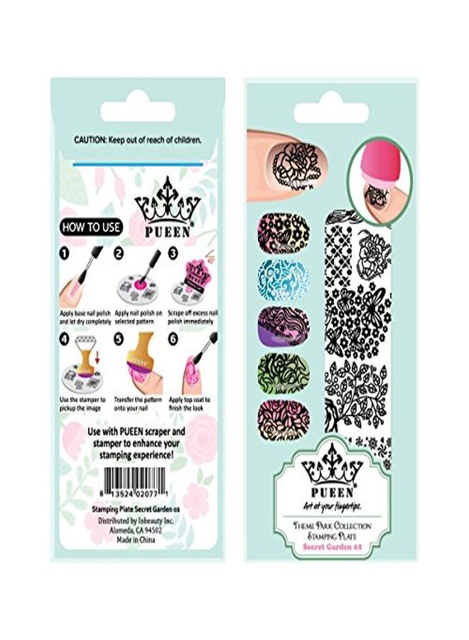 PUEEN Nail Art Stamping Plate - Secret Garden 02 - Theme Park Collection 125X65Mm Unique Nailart Polish Stamping Manicure Image Plates Accessories Kit - Bh000858 - Image 2