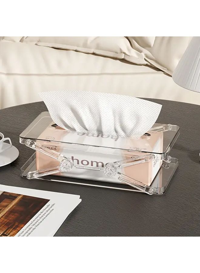 Transparent Retractable Adjustable Height Tissue Box Dispenser With Pull Out Drawer - Image 1
