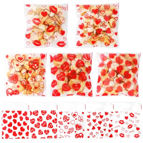 eowqeiur 100 PCS Valentines Self-sealing Cellophane Bags(4x4 Inch) for Candy Goodie Treat Snack Goody Cookie Small Gifts Wrap Plastic Ziplock Bag Baggies Pouch Valentine Galentine Party Favors Supplies Decor - Image 1