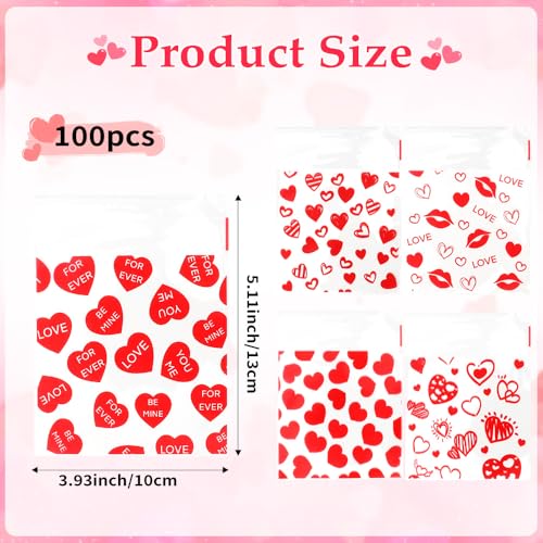 eowqeiur 100 PCS Valentines Self-sealing Cellophane Bags(4x4 Inch) for Candy Goodie Treat Snack Goody Cookie Small Gifts Wrap Plastic Ziplock Bag Baggies Pouch Valentine Galentine Party Favors Supplies Decor - Image 2