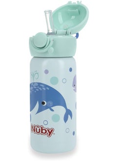 Nuby Nuby Thirsty Kids No Spill Flip-It Active Stainless Steel Travel Cup, 14 Oz, Whale  - Image 1