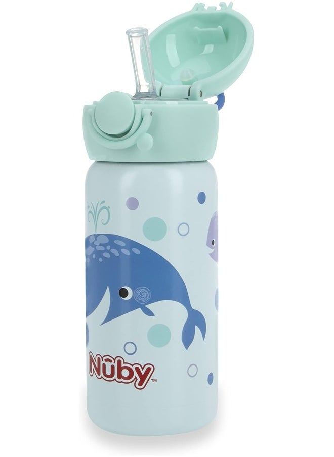 Nuby Nuby Thirsty Kids No Spill Flip-It Active Stainless Steel Travel Cup, 14 Oz, Whale  - Image 1