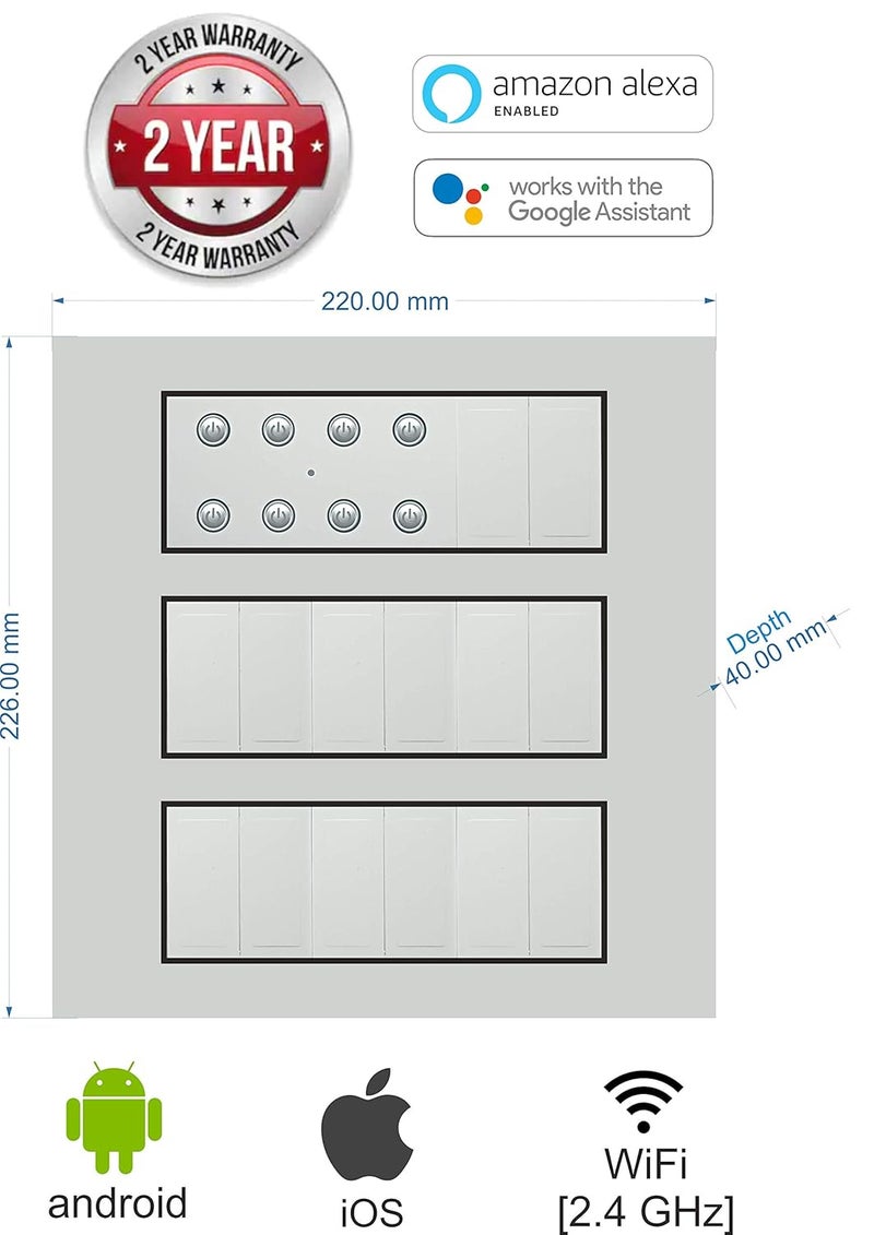 smarteefi 8 Port customizable WiFi Smart Switch Board | Guaranteed Schedules works without internet| Customize with add-on modules | Compatible with Alexa & Google Home (Size: 18M (220mmx226mmx40mm)) - Image 3