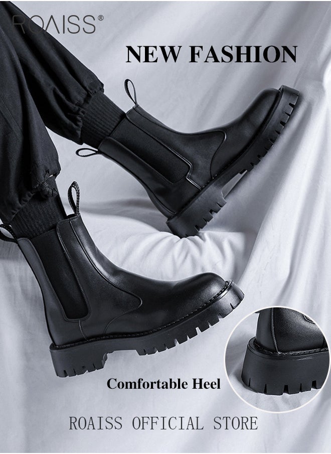 roaiss - Men Chelsea Boots British Style Martin Boots with High Cut Work Boot Design - Image 1