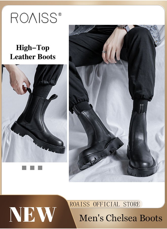 roaiss - Men Chelsea Boots British Style Martin Boots with High Cut Work Boot Design - Image 1