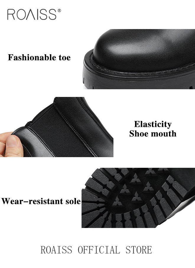 roaiss - Men Chelsea Boots British Style Martin Boots with High Cut Work Boot Design - Image 1