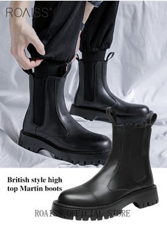 roaiss Men Chelsea Boots British Style Martin Boots with High Cut Work Boot Design  - Image 3