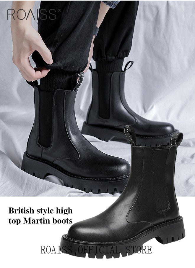 roaiss - Men Chelsea Boots British Style Martin Boots with High Cut Work Boot Design - Image 1