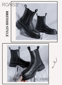 roaiss Men Chelsea Boots British Style Martin Boots with High Cut Work Boot Design  - Image 5