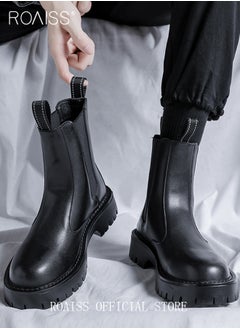 roaiss Men Chelsea Boots British Style Martin Boots with High Cut Work Boot Design  - Image 2