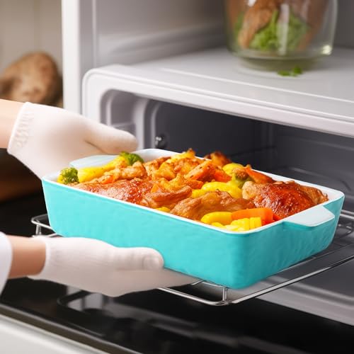 Krokori Casserole Dishes for Oven, Ceramic Baking Dishes, Lasagna Pan with Handles, Porcelain Baking Pan Deep, Bakeware for Baking, Cooking, Wedding Gift, Set of 3 (11.6" x 7.8", Aquamarine) - Image 4