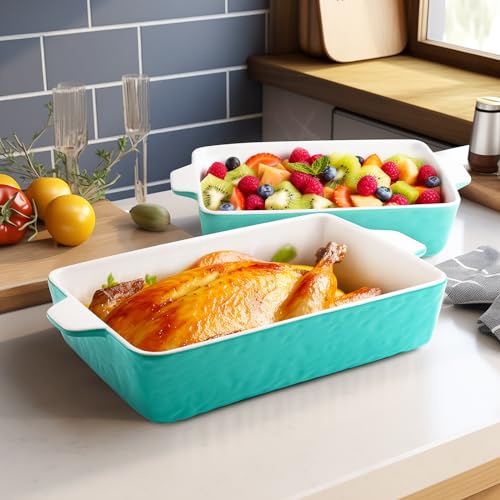 Krokori Casserole Dishes for Oven, Ceramic Baking Dishes, Lasagna Pan with Handles, Porcelain Baking Pan Deep, Bakeware for Baking, Cooking, Wedding Gift, Set of 3 (11.6" x 7.8", Aquamarine) - Image 5