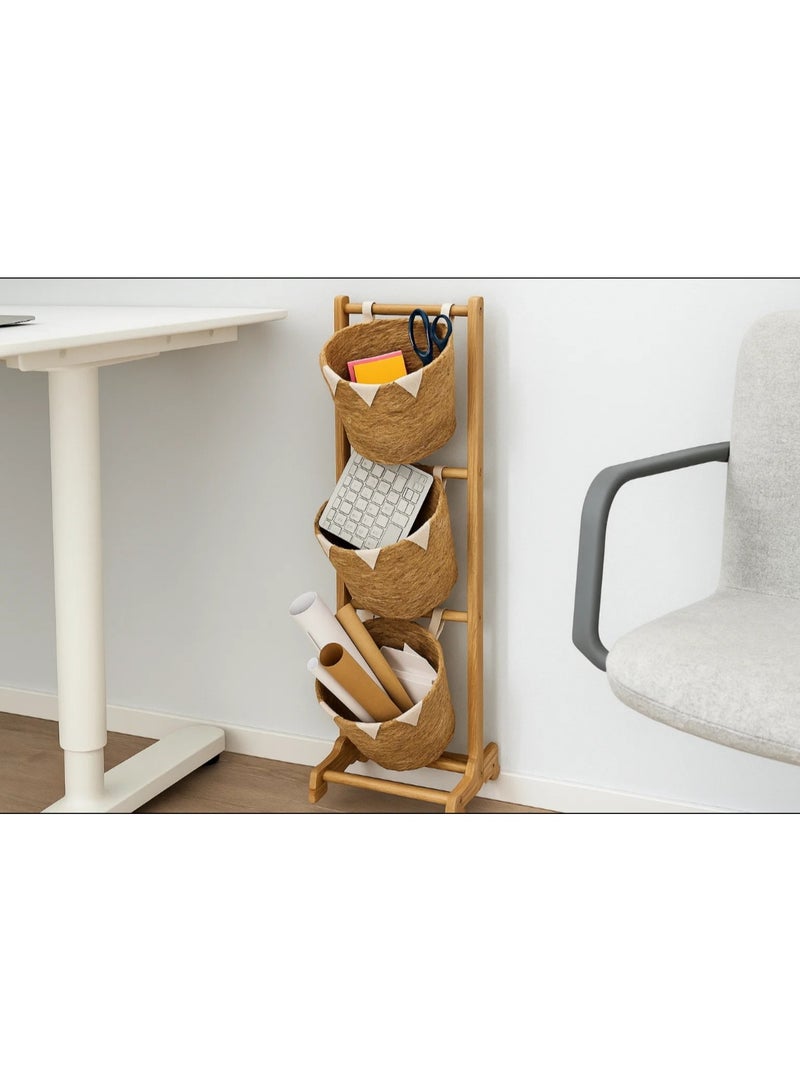 LINGWEI 3 Tier Fruit Basket with Wooden Stand and Jute Baskets 35x105x35cm Multi Storage Organizer - Image 5