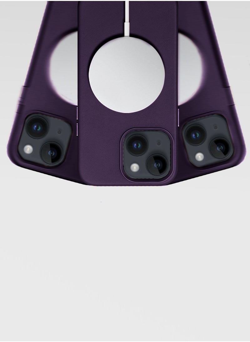 Wtech - Leather Magnetic Wireless Charging Case Original MagSafe Shockproof Case Cover For Apple iPhone 15 2023 Luxury Eggplant Purple - Image 1