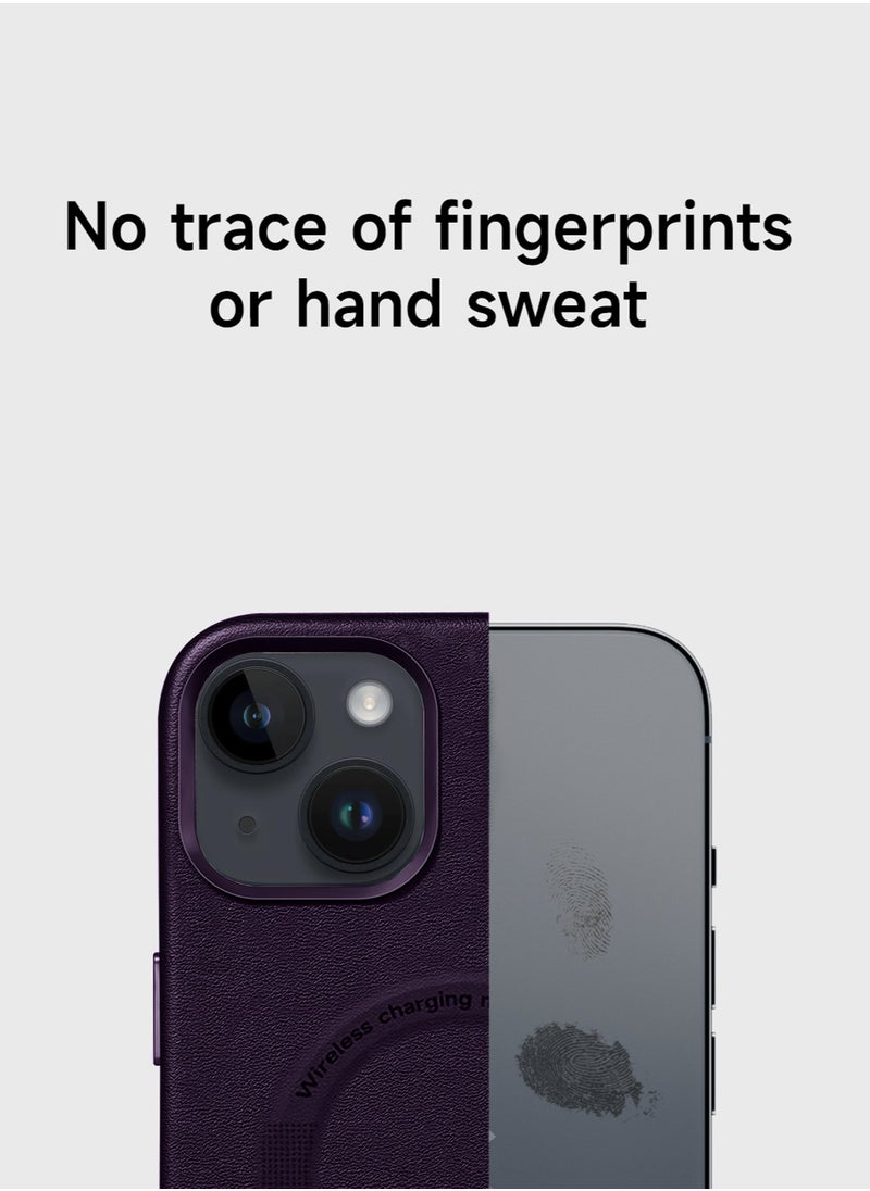 Wtech - Leather Magnetic Wireless Charging Case Original MagSafe Shockproof Case Cover For Apple iPhone 15 2023 Luxury Eggplant Purple - Image 1