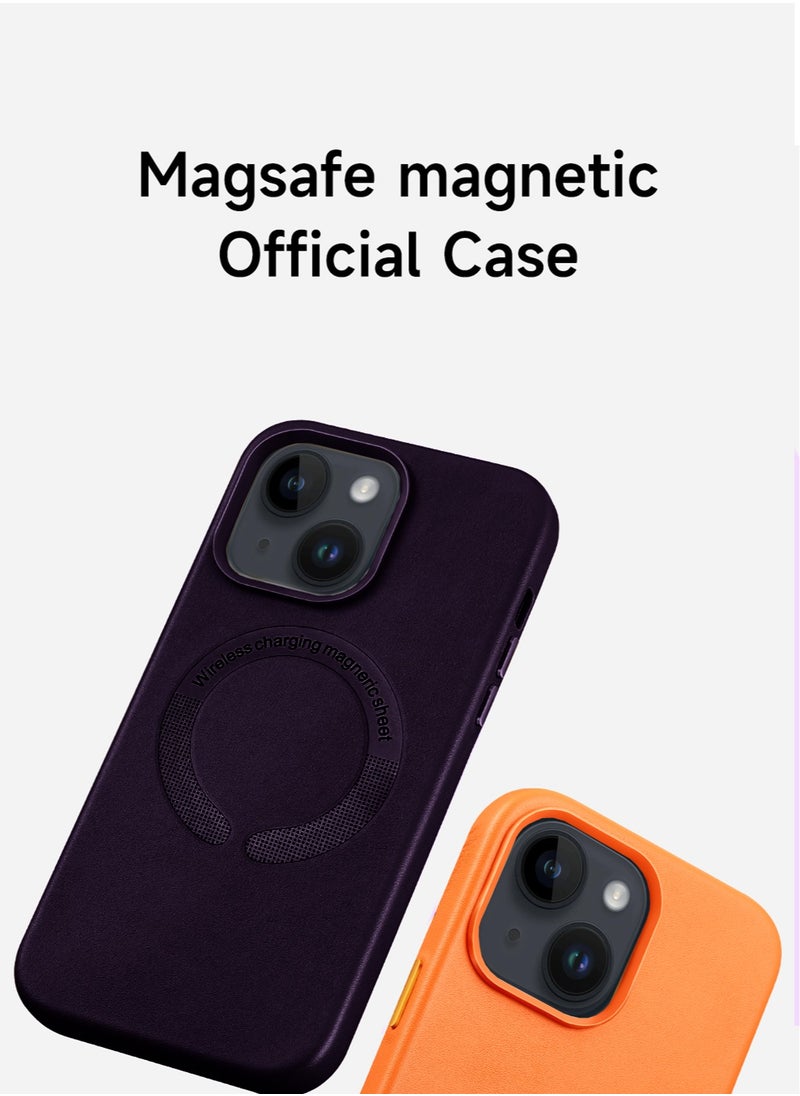 Wtech - Leather Magnetic Wireless Charging Case Original MagSafe Shockproof Case Cover For Apple iPhone 15 2023 Luxury Eggplant Purple - Image 1