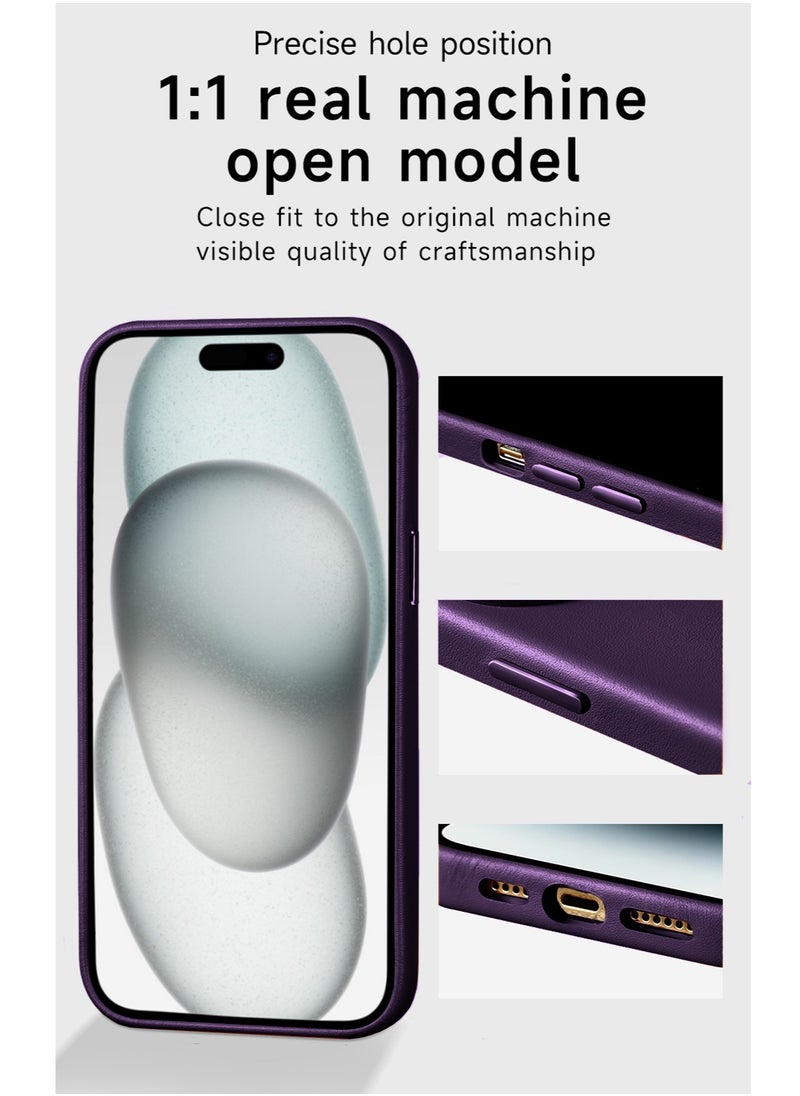 Wtech - Leather Magnetic Wireless Charging Case Original MagSafe Shockproof Case Cover For Apple iPhone 15 2023 Luxury Eggplant Purple - Image 1