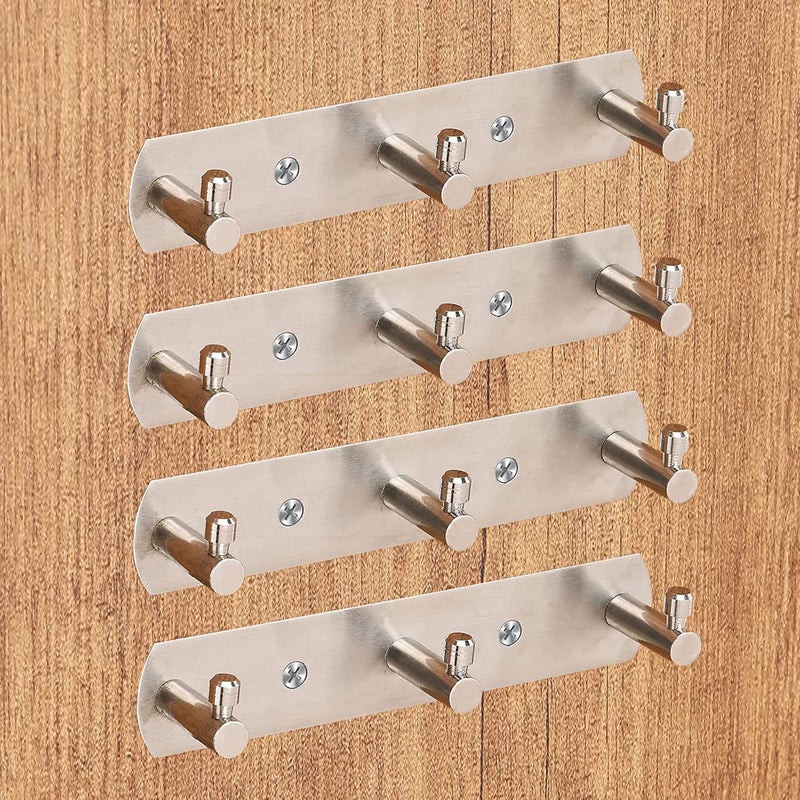 Fortune Premium Stainless Steel Coat Bath Towel Hook Hanger Rail Bar - 4 Hook Pack - Image 1