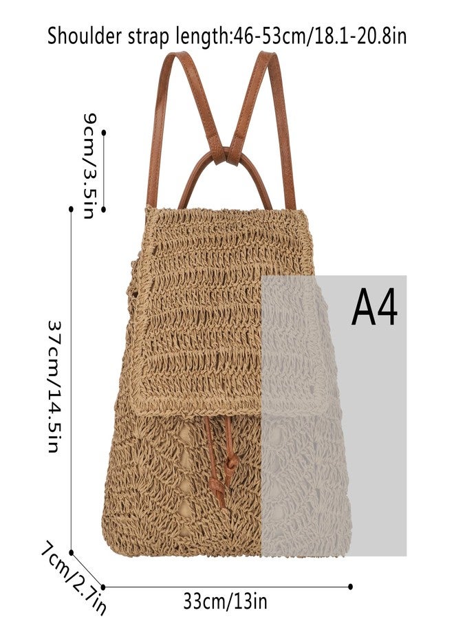 Monique Women Medium Straw Handmade Woven Backpack Flap Drawstring Shoulders Bag Beach Daypack - Image 2