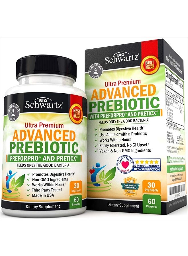 BioSchwartz Prebiotics for Advanced Gut Health - Immune System Support & Dietary Fiber - Fuels Good Bacteria Growth to Promote Digestive Health - Gas & Digestion Support - Probiotics for Men & Women - 60 Capsules - Image 1