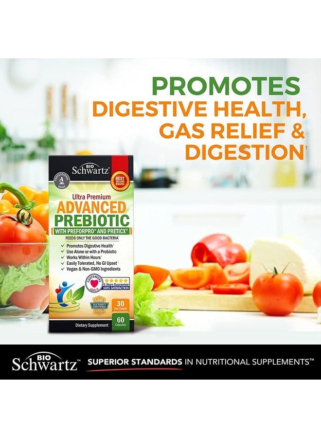 BioSchwartz Prebiotics for Advanced Gut Health - Immune System Support & Dietary Fiber - Fuels Good Bacteria Growth to Promote Digestive Health - Gas & Digestion Support - Probiotics for Men & Women - 60 Capsules - Image 4