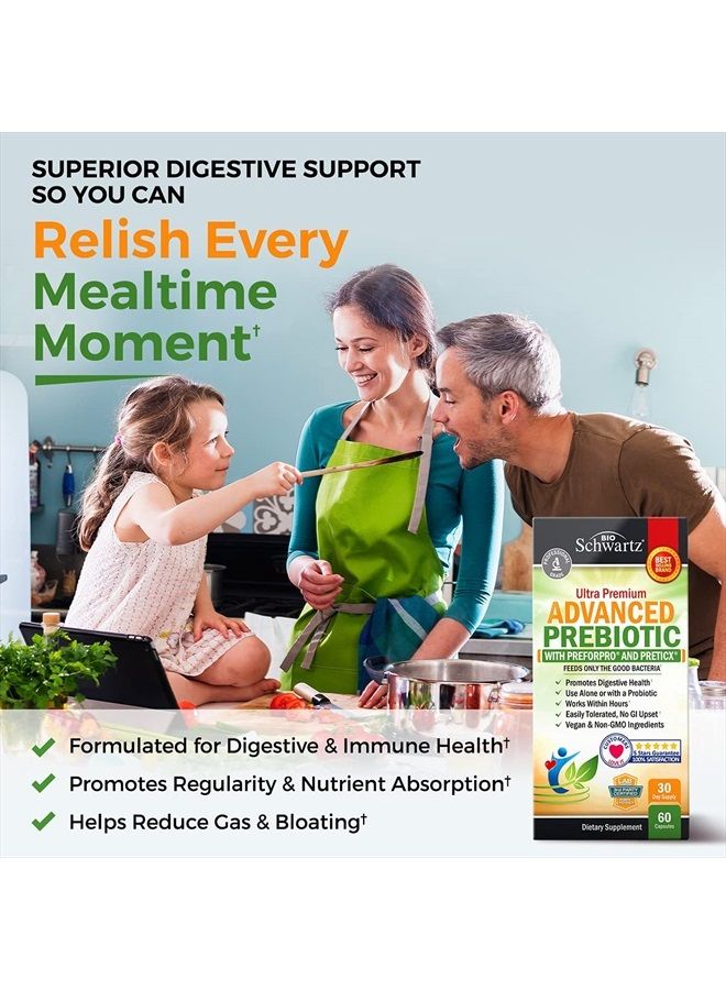 BioSchwartz Prebiotics for Advanced Gut Health - Immune System Support & Dietary Fiber - Fuels Good Bacteria Growth to Promote Digestive Health - Gas & Digestion Support - Probiotics for Men & Women - 60 Capsules - Image 2