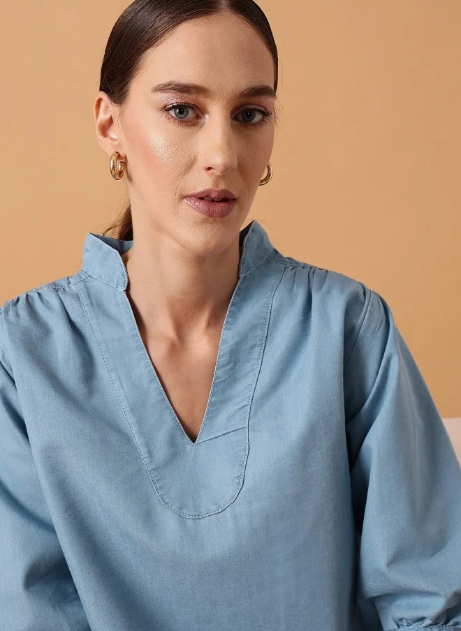 STREET 9 Blue Denim Regular Top for Women