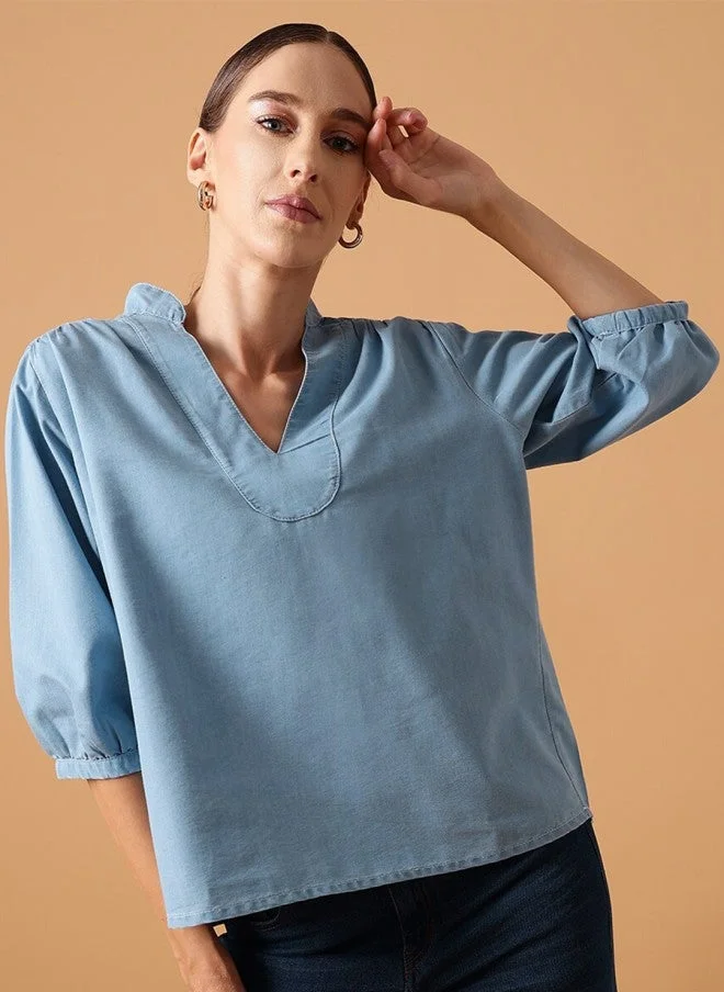 Blue Denim Regular Top for Women