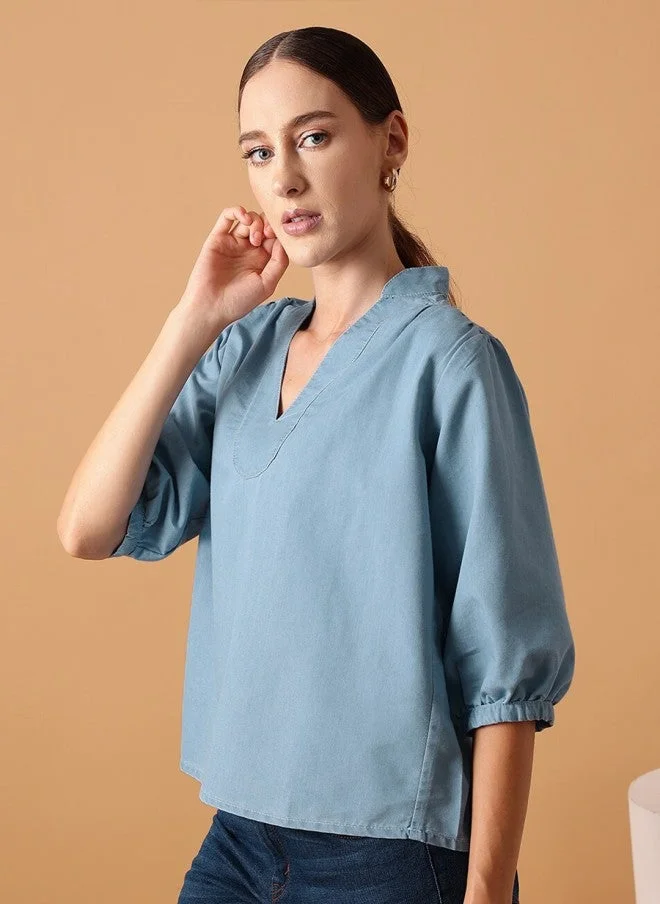 STREET 9 Blue Denim Regular Top for Women