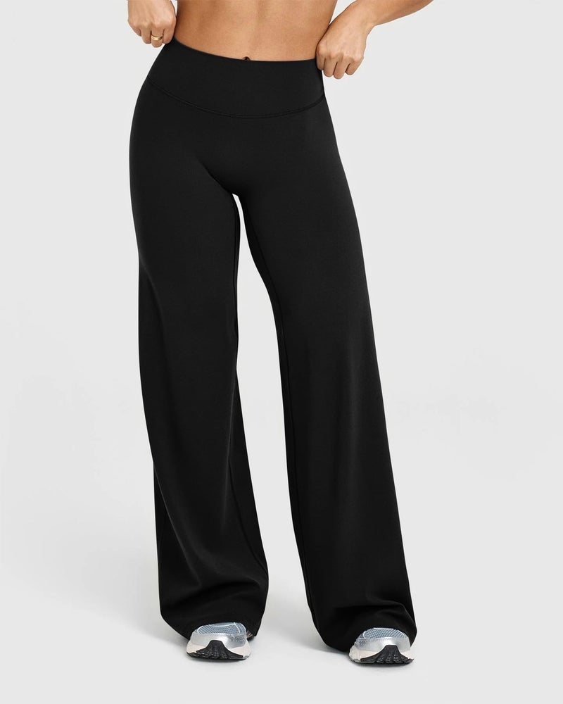 OQQ Yoga Pants Women High Waist Stretch Casual Soft Straight Leg Bottoms Black Extra Long - Image 2