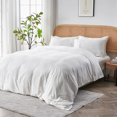 SIJO AiryWeight Tencel Duvet Cover, 100% Lyocell Derived from Eucalyptus, Buttery Soft, Best Cooling Sheets by Architectural Digest (Snow, King/Cal King 106"x90") - Image 1