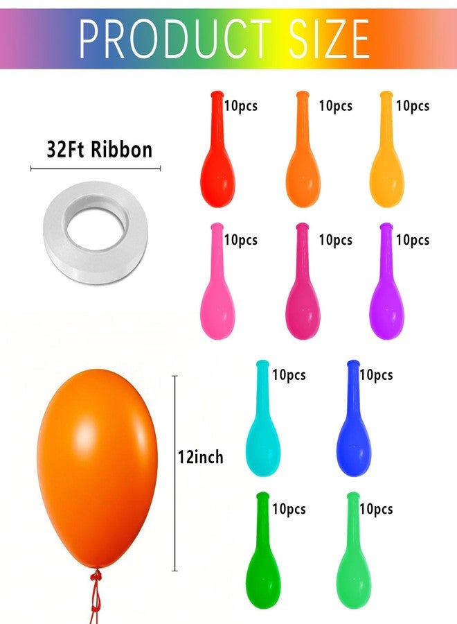 K.E.J. Assorted Color Balloons,100pcs Rainbow Latex Balloon Arch Kit 12 inch Pastel Balloons for Happy Birthday Party Supplies, Weddings, Baby Showers Decor, Fiesta Party Decorations - Image 2