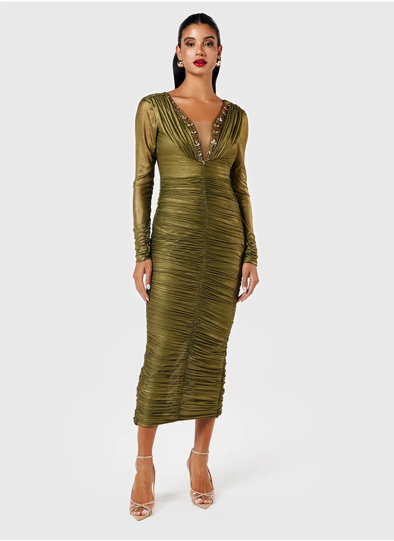 Threadz by Ajooni Ruched Metallic Dress