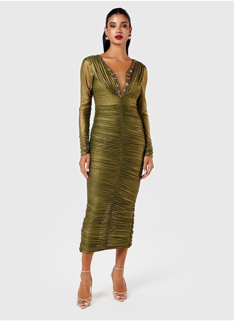 Threadz by Ajooni - Ruched Metallic Dress - Image 1
