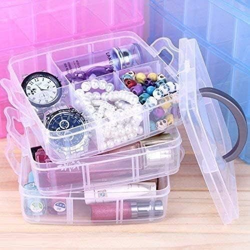 Leawall 3 Layers 18 Grid Plastic Transparent Jewelry/Makeup/Cosmetic Storage Box Portable Jewelry Box Accessories for Earrings Ring (Transparent) - Image 2