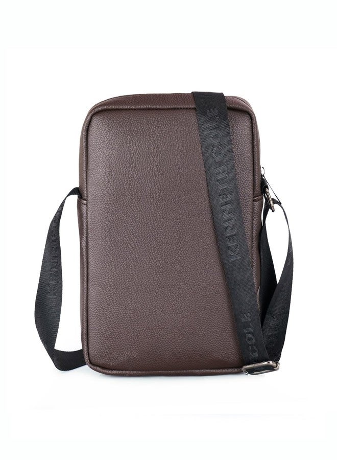 Kenneth Cole Unisex Compact Crossbody Sling Bag | Premium PU Animal Texture | Adjustable Branded Strap | Sleek Daily Commuter Over-Shoulder Medium Chest Bag (Brown) - Image 4