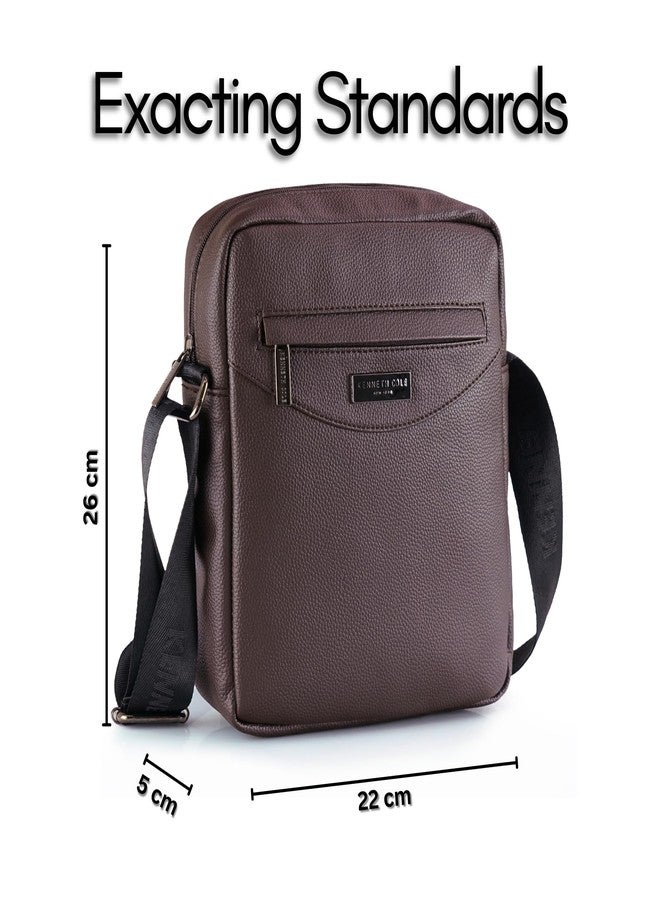 Kenneth Cole Unisex Compact Crossbody Sling Bag | Premium PU Animal Texture | Adjustable Branded Strap | Sleek Daily Commuter Over-Shoulder Medium Chest Bag (Brown) - Image 5