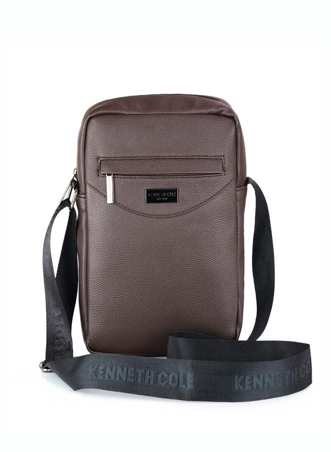 Kenneth Cole Unisex Compact Crossbody Sling Bag | Premium PU Animal Texture | Adjustable Branded Strap | Sleek Daily Commuter Over-Shoulder Medium Chest Bag (Brown) - Image 2