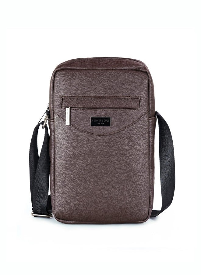 Kenneth Cole Unisex Compact Crossbody Sling Bag | Premium PU Animal Texture | Adjustable Branded Strap | Sleek Daily Commuter Over-Shoulder Medium Chest Bag (Brown) - Image 1