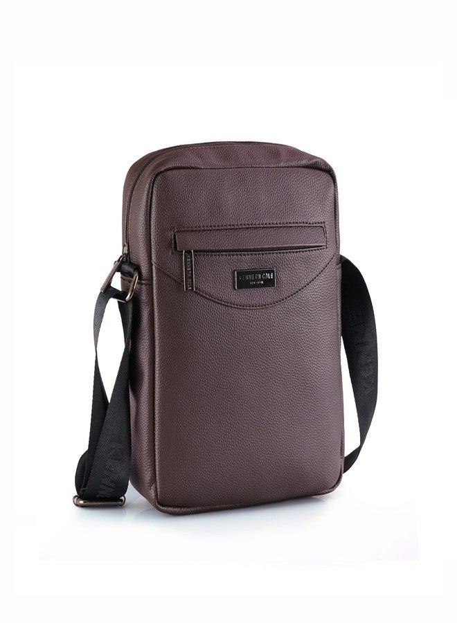 Kenneth Cole Unisex Compact Crossbody Sling Bag | Premium PU Animal Texture | Adjustable Branded Strap | Sleek Daily Commuter Over-Shoulder Medium Chest Bag (Brown) - Image 3