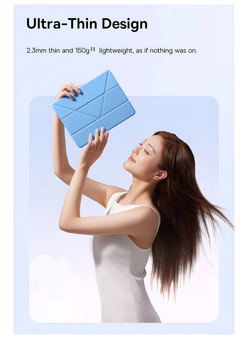 Wtech Apple iPad Air 2025 (7th Generation) M3 13 inch Symmetry 360 Smart Folio Series Auto Awake/Auto Sleep Leather Texture and Transparent Back with Pen Holder Case Cover (TCFPSR) - Sky Blue - Image 3