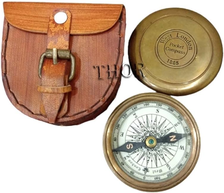 THOR INSTRUMENTS Authentic Vintage Style Brass Pocket Compass with Leather Case Rustic Vintage Home Decor Gifts - Image 5