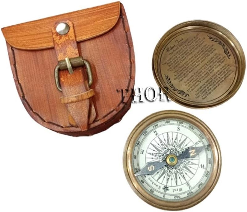 THOR INSTRUMENTS Authentic Vintage Style Brass Pocket Compass with Leather Case Rustic Vintage Home Decor Gifts - Image 3