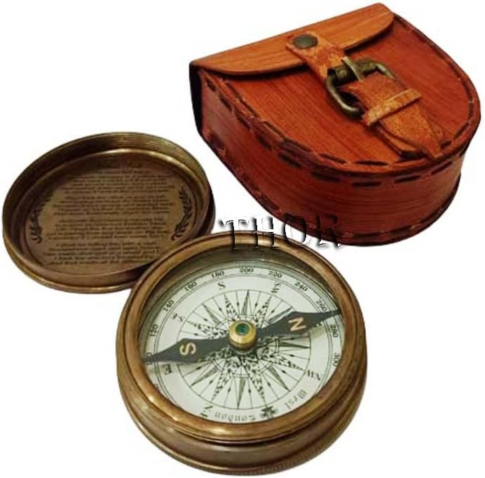 THOR INSTRUMENTS Authentic Vintage Style Brass Pocket Compass with Leather Case Rustic Vintage Home Decor Gifts - Image 4