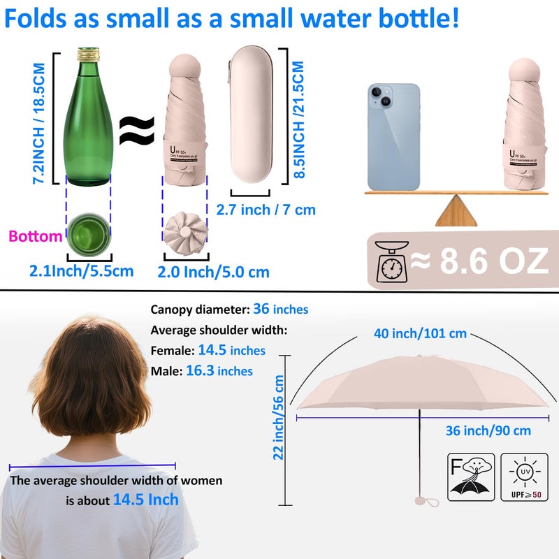 BAODINI Travel Essentials Mini Umbrella for Purse With Case Small Compact UV Sun Protection Lightweight Tiny Pocket Manual Open Close Umbrella for Women Kids and Men Fits Purse Backpack - Image 3