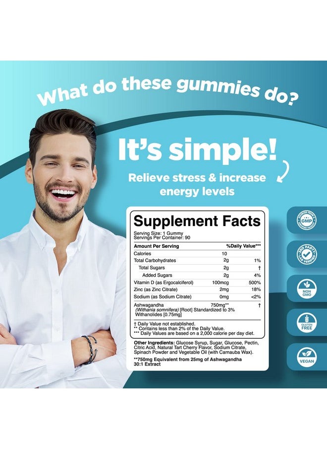 Phytoral Calming Ashwagandha Gummies For Men And Women 1500Mg Vegan Ashwagandha Equivalent From 30:1 Extract With Zinc And Vitamin D Adaptogen Stress Gummies For Adults For Energy And Mood Support 90Ct  - Image 4