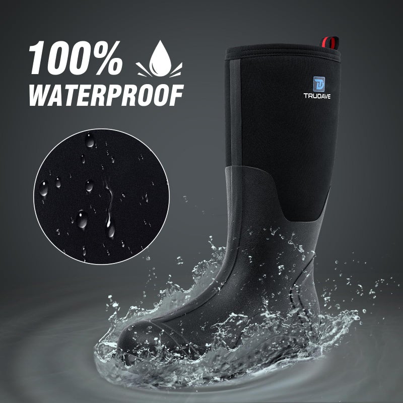 Trudave Rubber Boots for Men with Steel Shank, Waterproof Insulated Reliable Rain Boots for Outdoor Work Hunting, Warm Dry 5mm Neoprene Anti-slip All-Season Mud Boots, Size 5-14 - Image 3