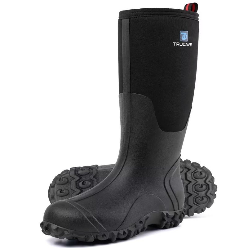 Trudave Rubber Boots for Men with Steel Shank, Waterproof Insulated Reliable Rain Boots for Outdoor Work Hunting, Warm Dry 5mm Neoprene Anti-slip All-Season Mud Boots, Size 5-14 - Image 1