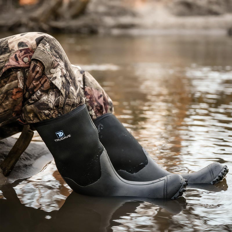 Trudave Rubber Boots for Men with Steel Shank, Waterproof Insulated Reliable Rain Boots for Outdoor Work Hunting, Warm Dry 5mm Neoprene Anti-slip All-Season Mud Boots, Size 5-14 - Image 2