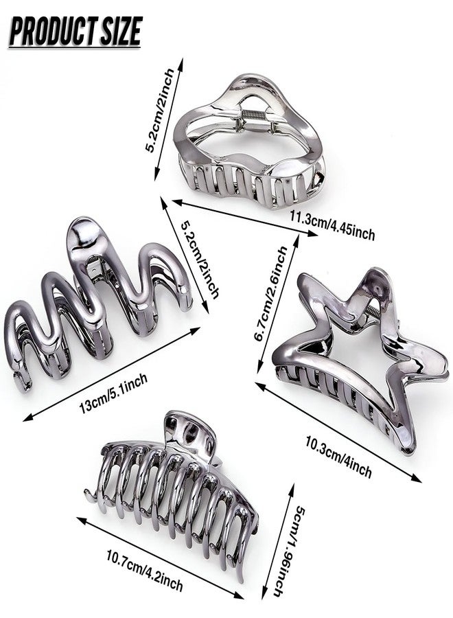 لونيدي مجموعة لونيدي المكونة من 10 قطع، مقاس 5.1 بوصة، مشابك شعر كبيرة الحجم للنساء ذوات الشعر الكثيف والطويل، مشابك فضية متعددة الأنماط، مشابك فك قوية التثبيت (فضي أسود، كبير) - Image 2
